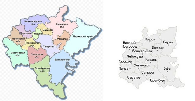 Карта приволжского федерального округа с городами